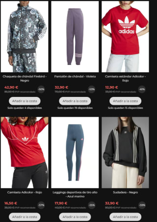Rebajas hasta 70% descuento calzado y ropa Adidas
