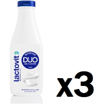3 Botes de LACTOVIT DUO gel de baño + loción nutritivo para piel normal botella 600 ml por 4.9€