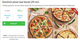 Domino's pizza naar keuze (29 cm) voor €6,25 in Oldenzaal via Social deal