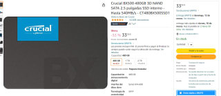 SSD Crucial BX500 480GB 3D NAND SATA 2.5" por 33.32€