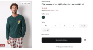 Pijama de Hombre 100% algodón de cuadros del Grinch por 10.99€