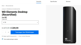 Recertified WD Elements Desktop Hard Drive 16 TB voor €209,99 bij Western Digital