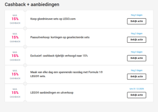 15% cashback op Lego via CashbackXL