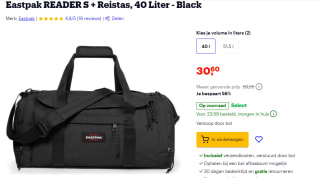 Eastpak Reader S Weekendtas zwart 53 cm voor €30,60 bij Bol
