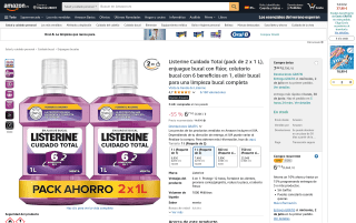 Listerine Cuidado Total pack 2 x 1 L por 6,71€