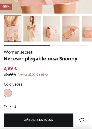 Women'secret Neceser plegable rosa Snoopy por 3,99€