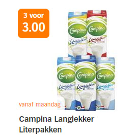 Campina Langlekker Literpakken 3 stuks voor €3 bij de AH