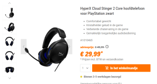 HyperX Cloud Stinger 2 Core gaming headsets PS zwart voor €29,99 bij NBB