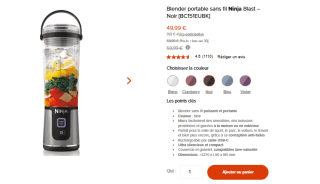 Blender portable sans fil Ninja Blast BC151EUBK - Noir à 49,99€