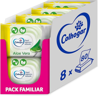Colhogar Aloe 8x80 Papel Higiénico Húmedo Desechable con Extracto de Aloe Vera Paquete con 640 Toallitas por 13,85€