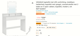 VASAGLE kaptafel met LED-verlichting (instelbaar) en spiegel voor €87,14 bij Amazon