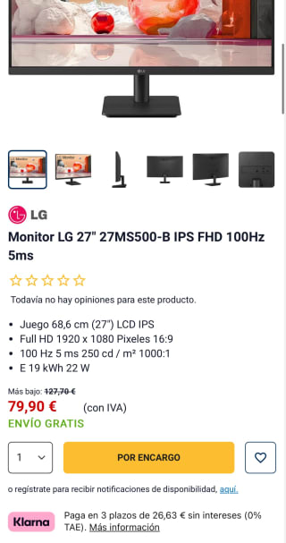 Monitor LG 27" 27MS500-B IPS FHD 100Hz 5ms por solo 79,90€