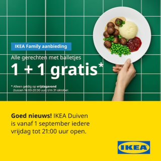 Alle gerechten met balletjes 1+1 gratis bij Ikea Duiven