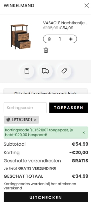 VASAGLE Nachtkastje/Bijzettafel met 2 Laden voor €34,99 dmv code bij Songmics