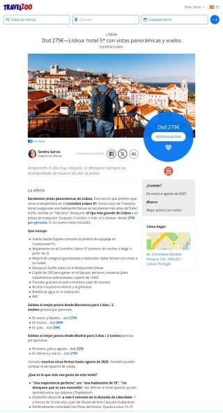 Lisboa Hotel 5* 3 días por 279€ por persona.