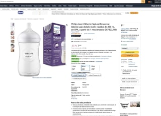2 Philips Avent Biberón Natural Response para bebés recién nacidos de 260 ml sin BPA a partir de 1 mes por 11€