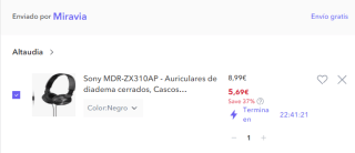 Sony MDR-ZX310AP - Auriculares de diadema (en blanco o en negro) por solo 5,69€