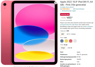 Apple iPad 2022 Pink voor €490,44 bij Amazon.de
