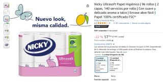 Nicky Ultrasoft Papel Higiénico 96 rollos 2 capas por 17,78€