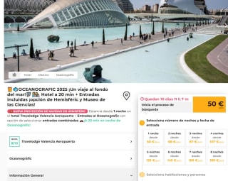 Valencia 1 noche con hotel + entradas Oceanogràfic por tan solo 50€