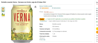 Estrella Levante Verna - Cerveza con limón, caja de 24 latas 33cl por 11.34€