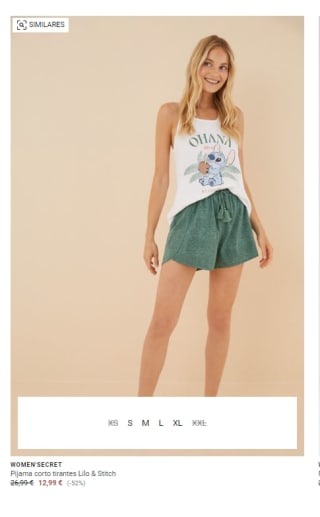 Recopilación pijamas cortos de mujer por 11,69€ desde Women's secret