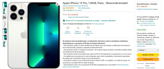 iPhone 13 Pro 128GB Plata Reacondicionado por $10,389 en Amazon
