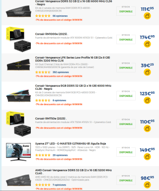 7% descuento en memorias y fuentes de alimentación