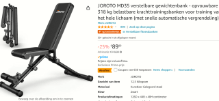 Halterbank tot 318 kilo voor €59,99 bij Amazon