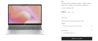 Portátil HP 15s-fc0065ns con Ryzen 7-7730U, 16GB, 512GB SSD, 15,6", FreeDos / Sin Sistema Operativo por 519€