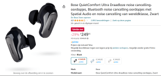 Bose QuietComfort Ultra Headset Draadloos In-ear voor €249,95 bij Amazon