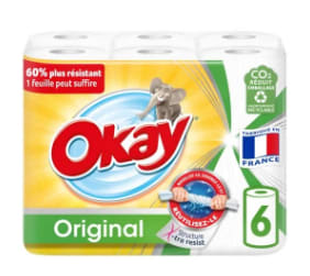 Paquet de 6 rouleaux d’Essuie-tout Okay Original à 5,19€