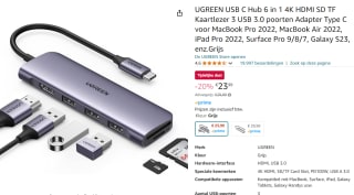 UGREEN USB C Hub 6 in 1 4K HDMI SD TF Card Reader 3 USB 3.0 ports voor €23,99 bij Amazon