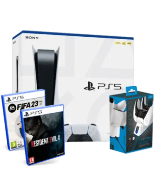 Consola PS5 Chasis C + Juego Resident Evil 4 Remake - FIFA 23 y base de carga por 589€