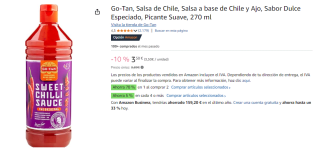 4 Botes de Go-Tan, Salsa de Chile, Salsa a base de Chile y Ajo, Sabor Dulce Especiado, Picante Suave, 270 ml por 7.77€