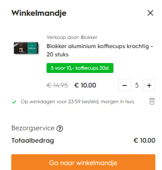5x20 Blokker eigen merk koffie cups voor €10