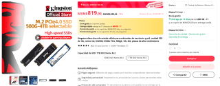 SSD Kingston 1TB M.2 PCIe 4.0 por $718 en AliExpress