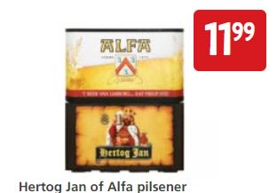 Krat Hertog Jan of Alfa pilsener voor €11,99 bij Jan Linders