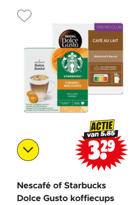 Nescafé of Starbucks Dolce Gusto koffiecups voor €3,29 bij Dirk
