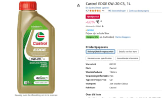 Castrol Edge 0W20 C5 1 liter voor €8,10 bij Amazon