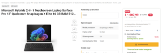Microsoft Surface Pro Copilot+ PC OLED Snapdragon X Elite / 16GB / 512GB Platinum voor €1.007,99 bij Fnac