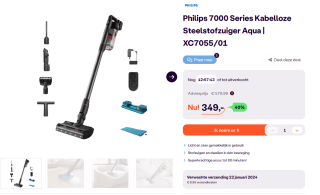Philips 7000 Series Kabelloze Steelstofzuiger Aqua XC7055/01 voor €349 bij iBOOD