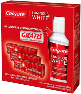 Kit de Creme Dental Luminous White + Enxaguante Bucal da Colgate - R$ 19,99