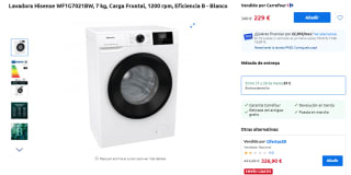 Lavadora Hisense WF1G7021BW, 7 kg, Carga Frontal, 1200 rpm, Eficiencia B por 229€