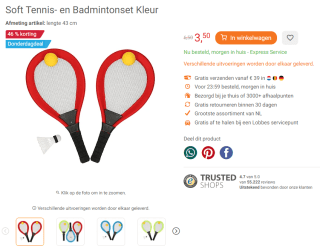 Soft Tennis- en Badmintonset Kleur voor €3,50 bij Lobbes