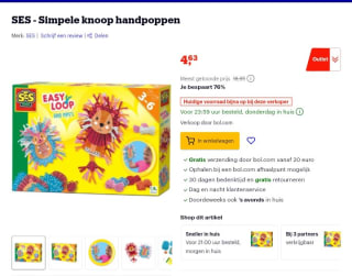 Korting op ses-simpele-knoop-handpoppen bij Bol.com