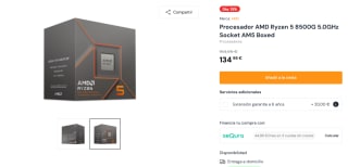 Procesador AMD Ryzen 5 8500G 5.0GHz Socket AM5 Boxed por 134,95€