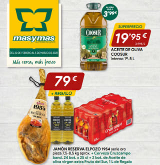 Jamón Reserva ElPozo 1954 + Cerveza Cruzcampo 24 botellas + 2 litros aceite virgen extra por 79€