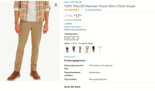 Tom Tailor slim fit heren chino broek voor €17,10 bij Amazon