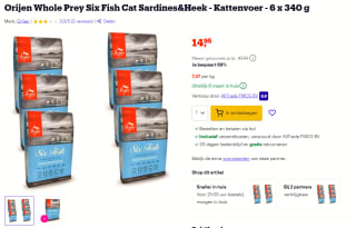 Orijen Whole Prey Six Fish Cat Sardines&Heek - Kattenvoer - 6 x 340 g voor €14,95 bij Bol.com